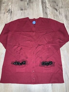 (Bin 28) Simply Vera Vera Wang, Red Cardigan with Embellished Pockets, Size L